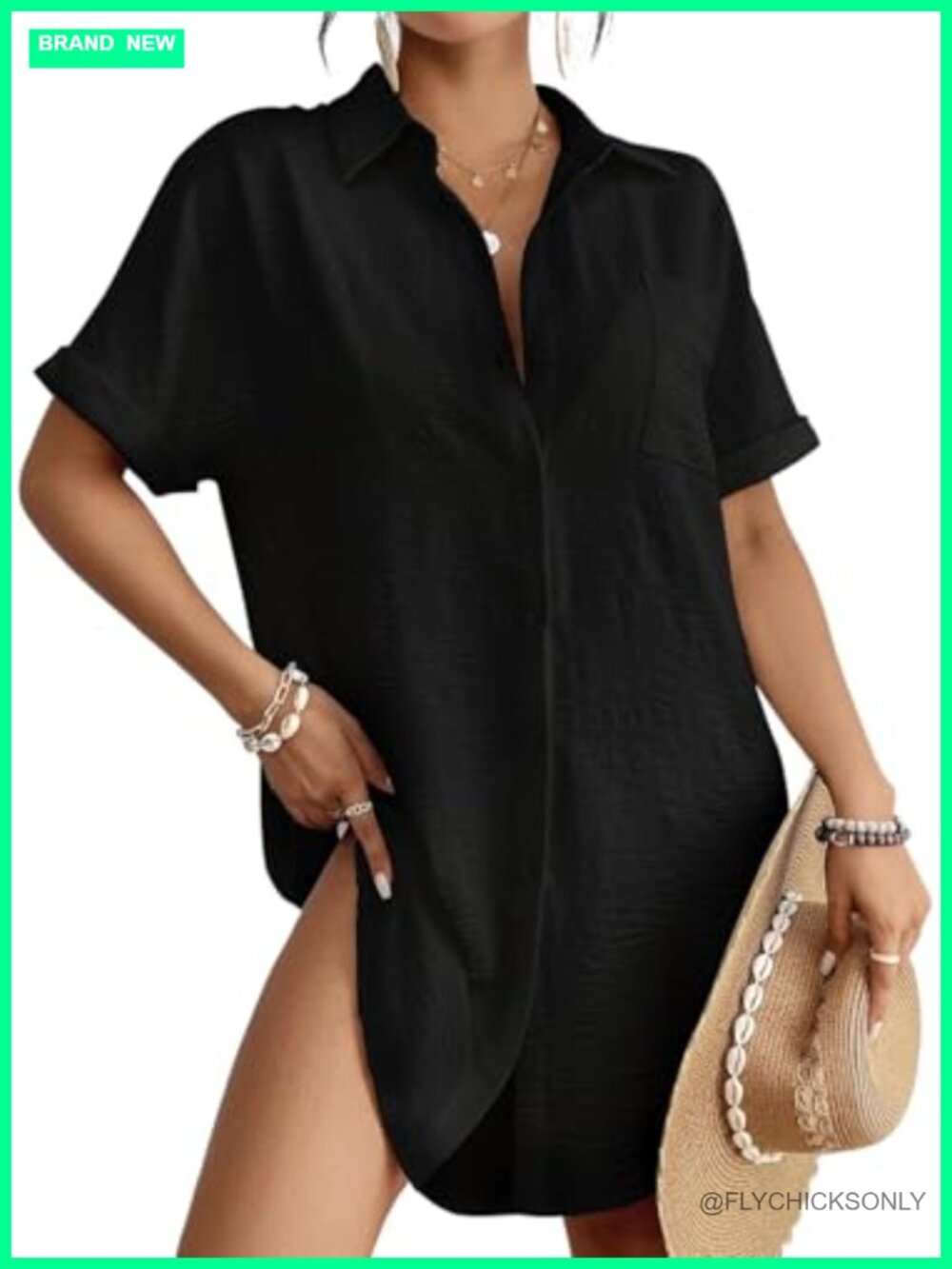 Women's Swimsuit Coverup Shirt Dress Button Down Beach Vacation Outfit